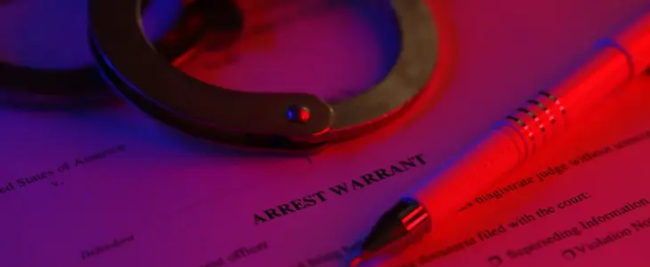 Arrest Warrant and Handcuffs in Dramatic Lighting