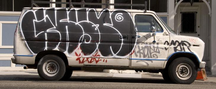 photo of a vandalized van