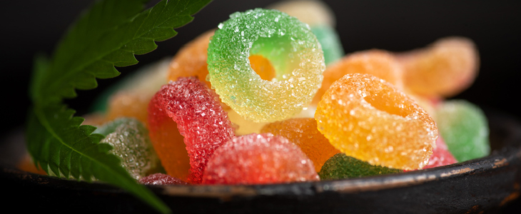 Marijuana edible gummies inside of a bowl